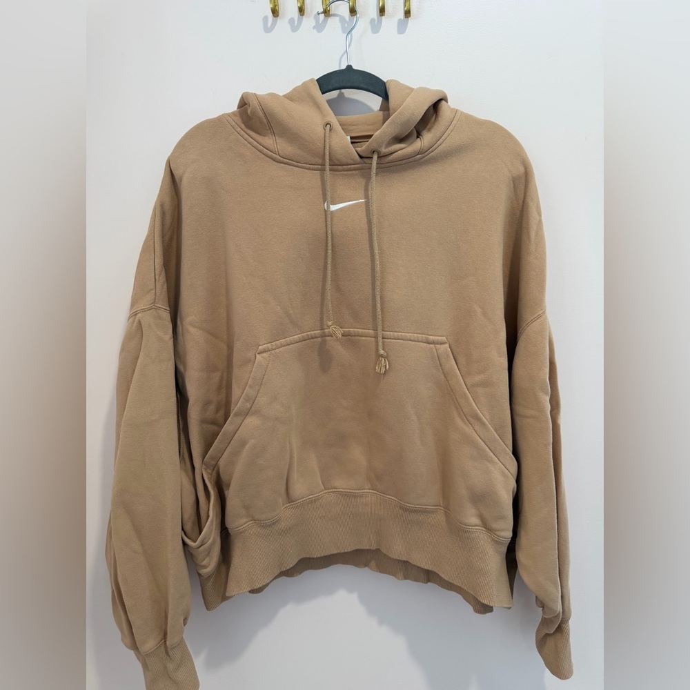 Nike Tan Cropped Hoodie Sweatshirt